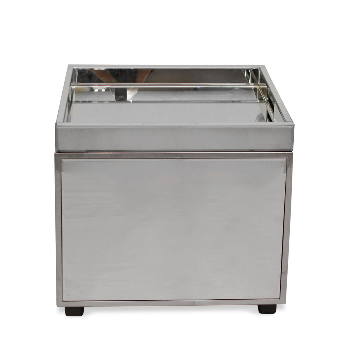 Modern Mirrored Side Table with Tray Top