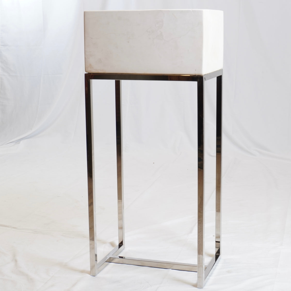 Modern Floor Standing Planter with Chrome Base and Ivory Resin Container