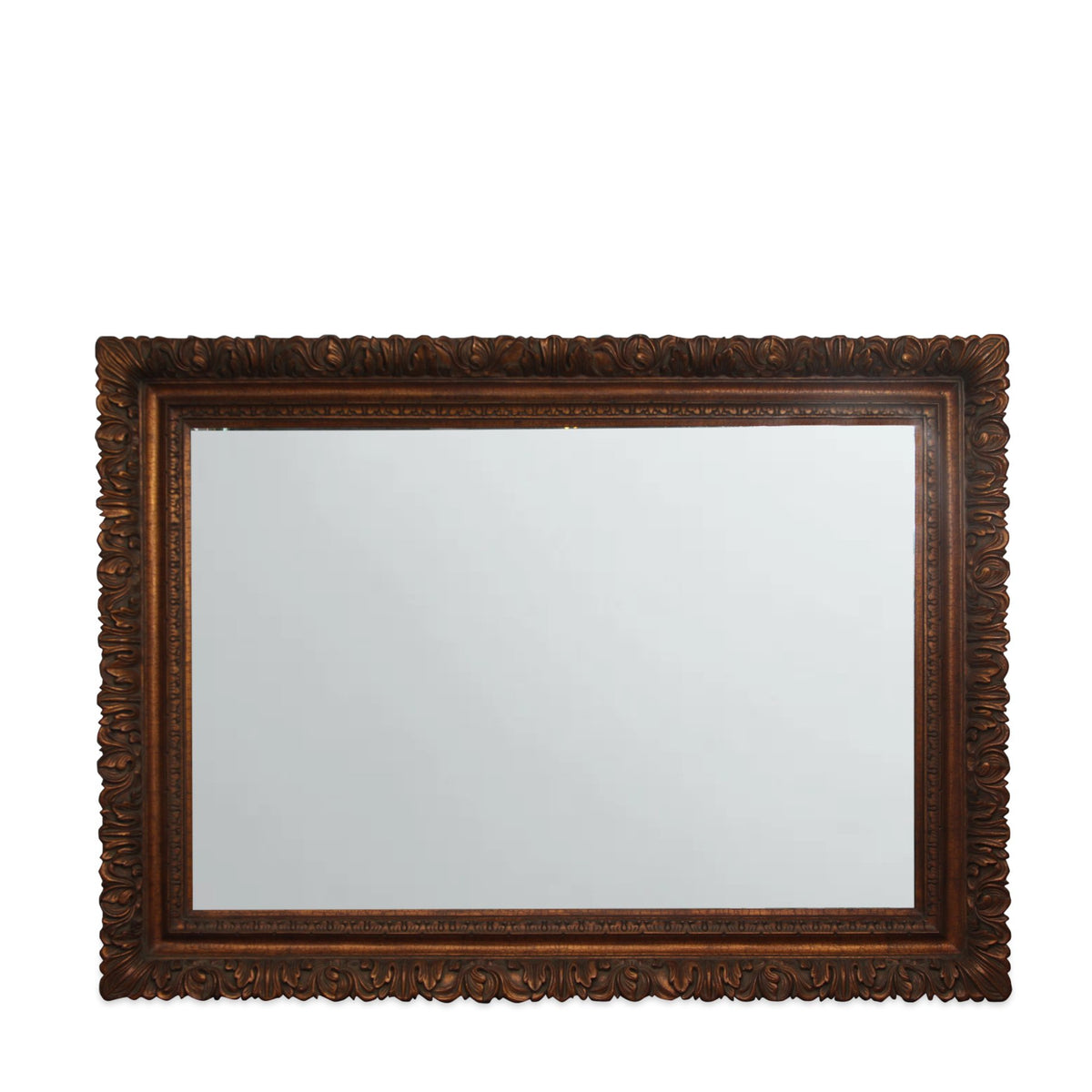 Monumental Handcarved Mahogany Mirror with Italian Toleware Details and 22K Gold Leaf Accents