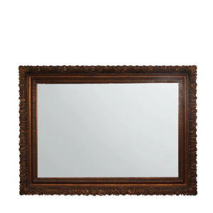Monumental Handcarved Mahogany Mirror with Italian Toleware Details and 22K Gold Leaf Accents