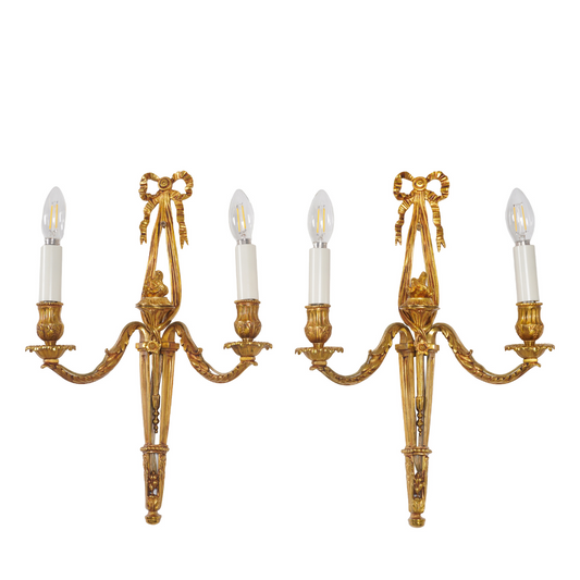 New Luminaire D'Art Lucien Gau Louis XVI Style Gilt Sconces (Large), Pair of