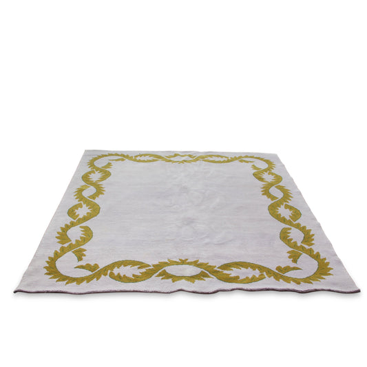 Nordic Knots Art Deco Style Carpet with Vine & Wreath Border by Campbell Rey (9 ft 4 in x 12 ft)