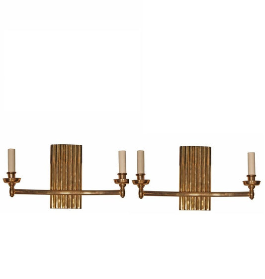 Pair of Antique Art Deco Bronze Sconces with Polished Nickel Finish