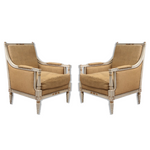 Pair of Antique Louis XVI Gilt Bergere Chairs Circa 1930s