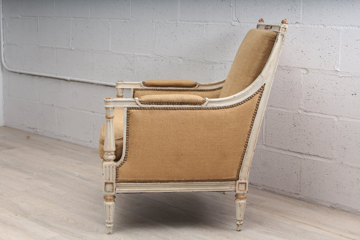 Pair of Antique Louis XVI Gilt Bergere Chairs Circa 1930s