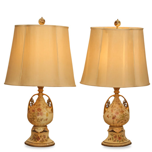 Pair of Antique Art Nouveau Porcelain Hand Painted Table Lamps