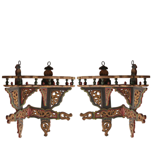 Pair of Antique Jharokha Style Corner Shelves
