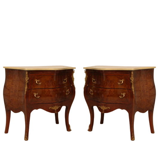 Pair of Antique Louis XV Style Commodes with Marquetry Inlay C1920s