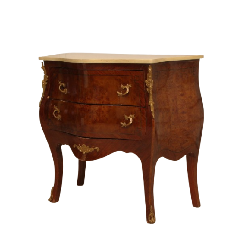 Pair of Antique Louis XV Style Commodes with Marquetry Inlay C1920s