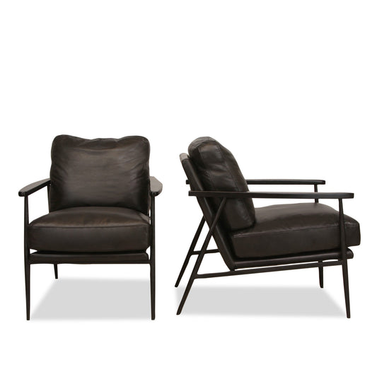 Pair of Iron and Leather Club Chairs