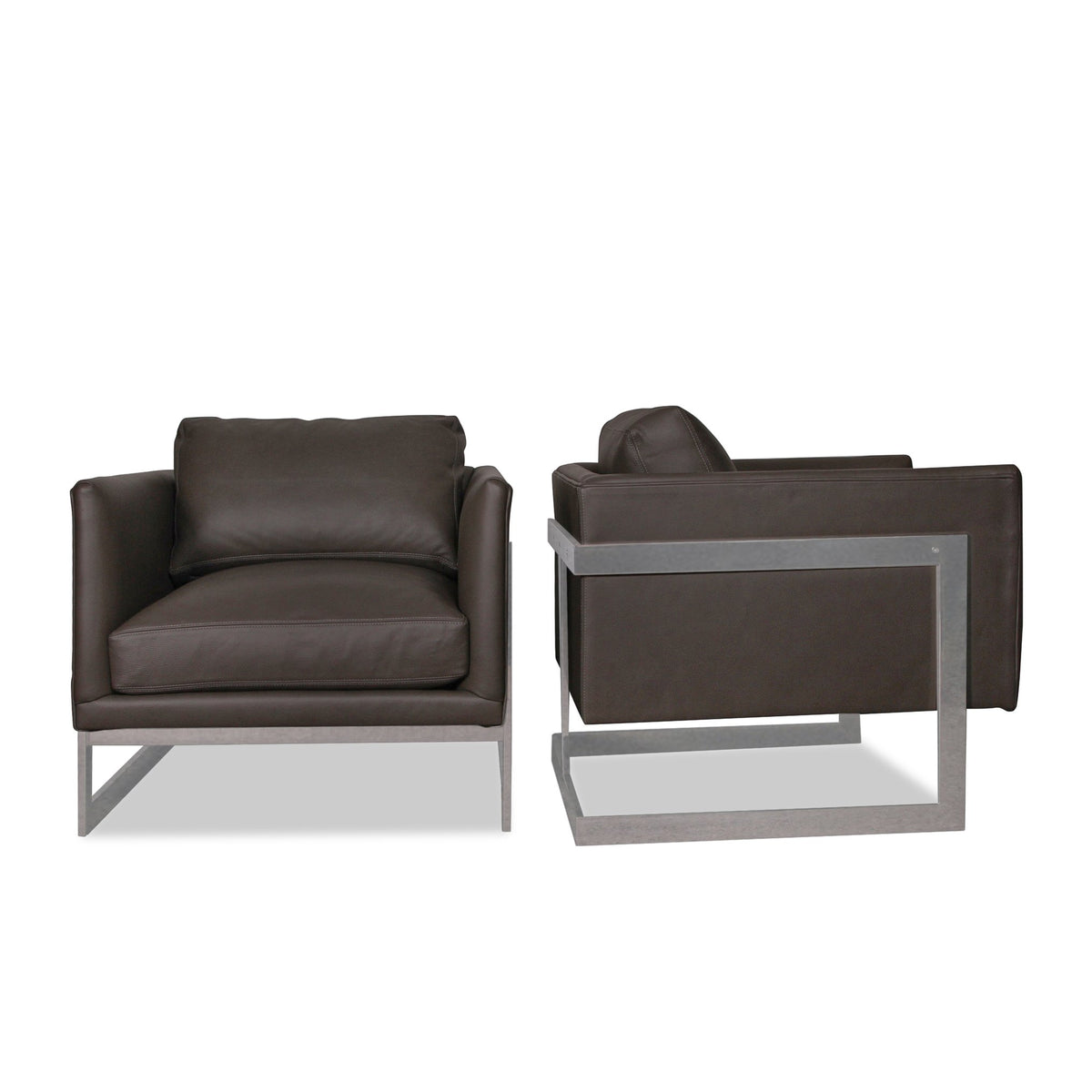 Pair of Milo Baughman Floating Cube Mid Century Modern Leather Lounge Chairs