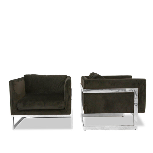 Pair of Milo Baughman Mirror Polished Nickel Cube Chairs by Thayer Coggins