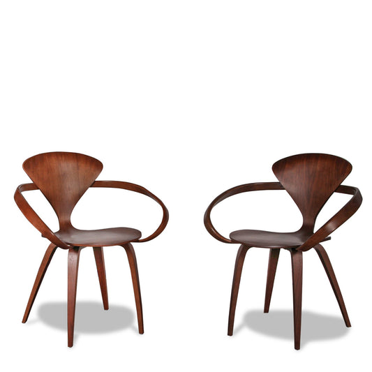 Pair of Norman Cherner Molded Plywood Armchairs