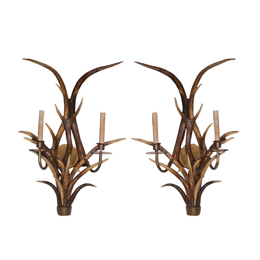 Pair of Vintage Horn and Brass Wall Sconces