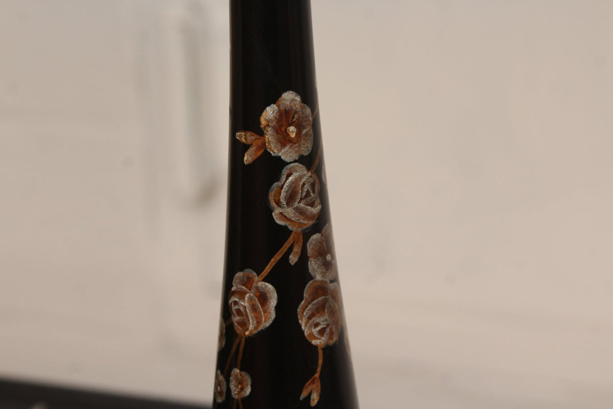 Pair of Vintage Floral Tole Candlestick Buffet Handpainted Lamps