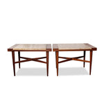 Pair of Vintage Harvey Probber Travertine & Walnut Side Tables