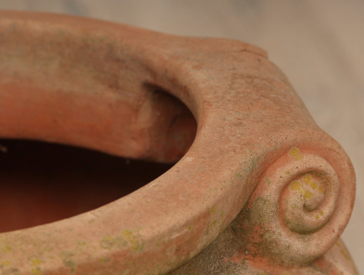 Pair of Vintage Italian Benocci Maurizio Sinalunga Compton Pottery Terracotta Garden Scroll Pots