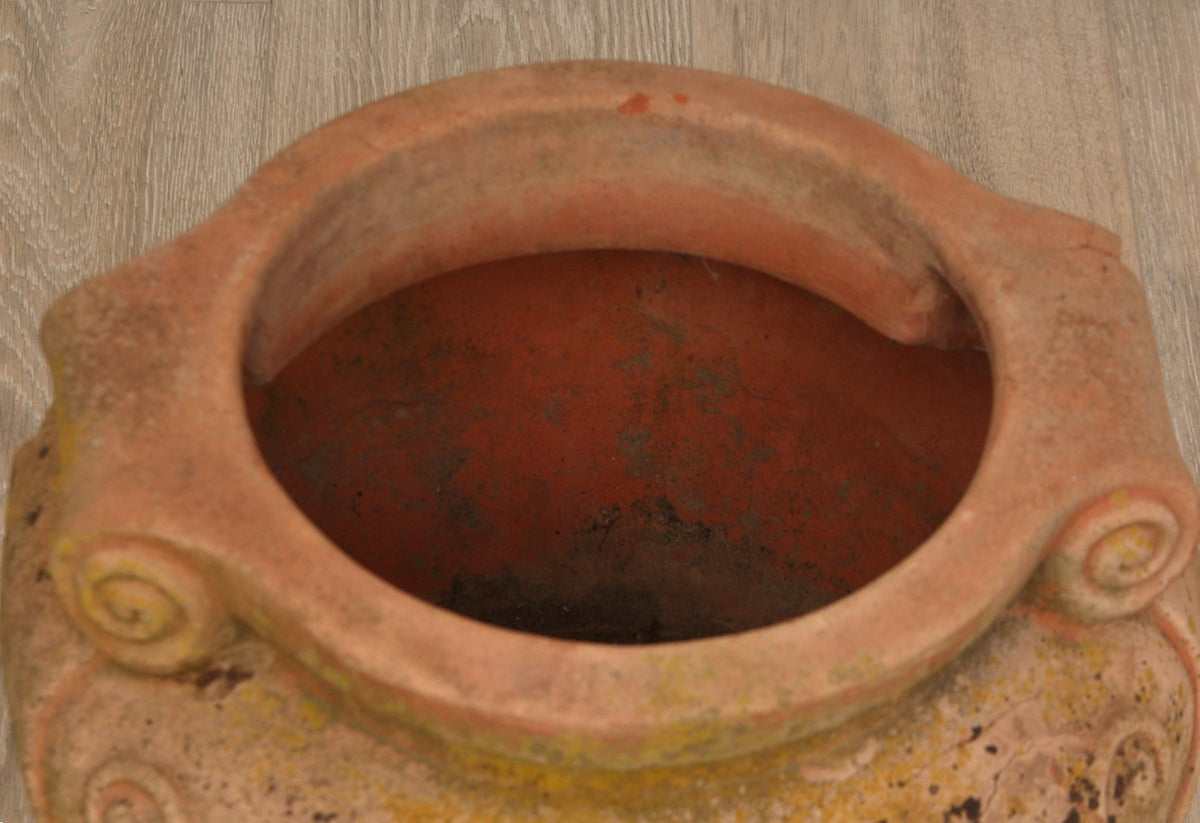 Pair of Vintage Italian Benocci Maurizio Sinalunga Compton Pottery Terracotta Garden Scroll Pots