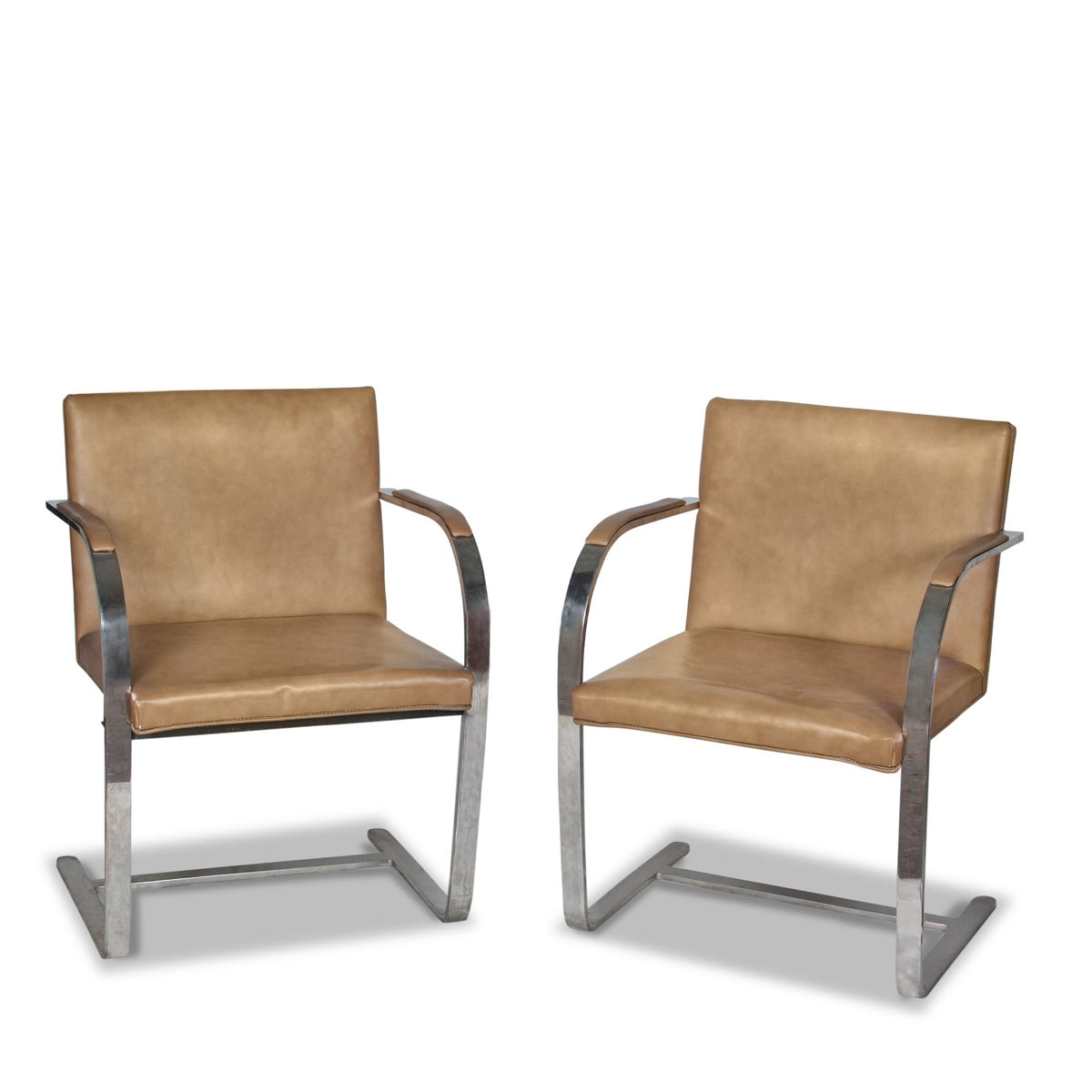 Pair of Vintage Knoll Mies van der Rohe Brno Solid Brass Flat Bar Chairs