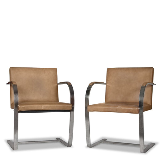 Pair of Vintage Knoll Mies van der Rohe Brno Solid Brass Flat Bar Chairs