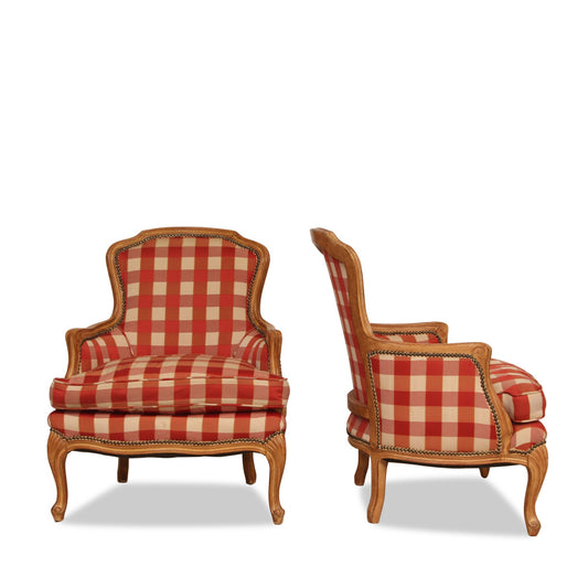Pair of Vintage Louis XVI Beechwood Bergere Chairs