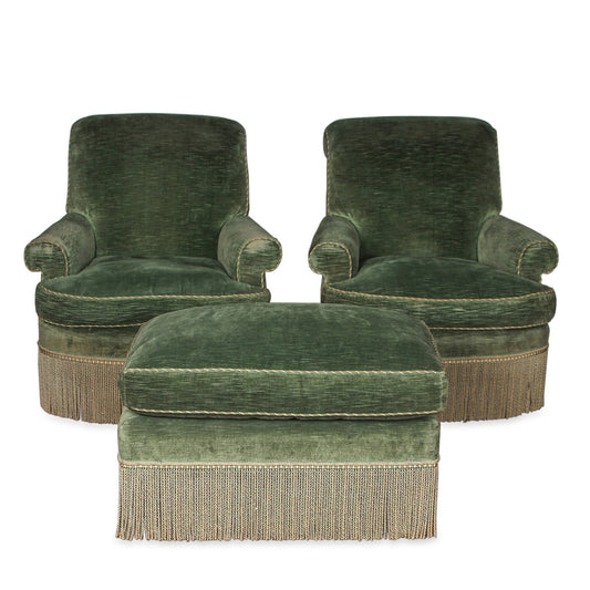 Pair of Vintage Carlyle Bergeres Chairs with Ottoman