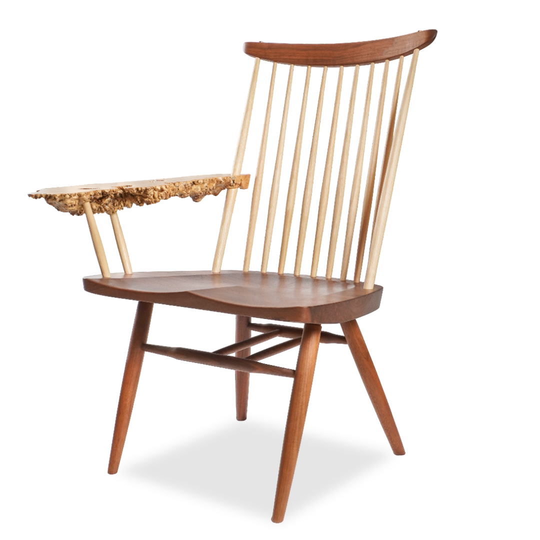 Rare George & Mira Nakashima Burl Slab Arm Lounge Chair, Signed & Dated