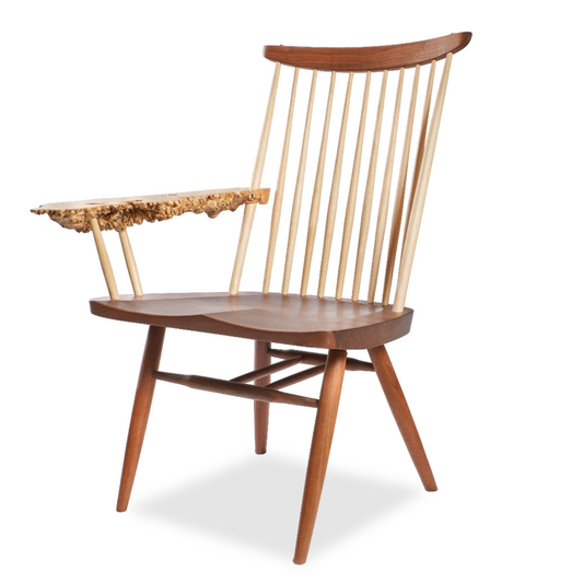 Rare George & Mira Nakashima Burl Slab Arm Lounge Chair, Signed & Dated