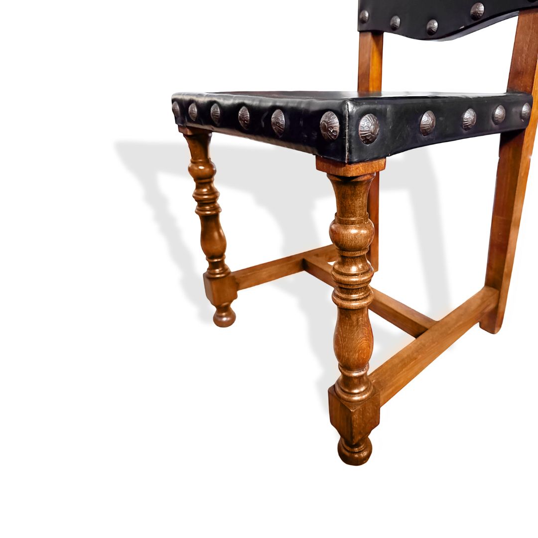 Vintage Portuguese Oak 18th Century Style Dining Chairs C1970s, Set of 10