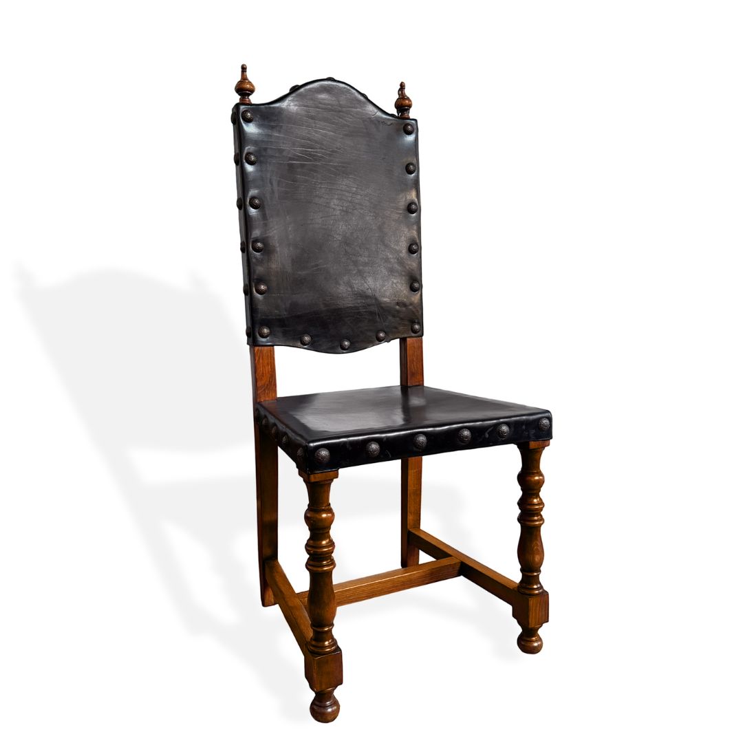 Vintage Portuguese Oak 18th Century Style Dining Chairs C1970s, Set of 10