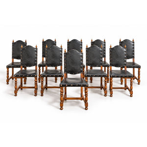 Vintage Portuguese Oak 18th Century Style Dining Chairs C1970s, Set of 10