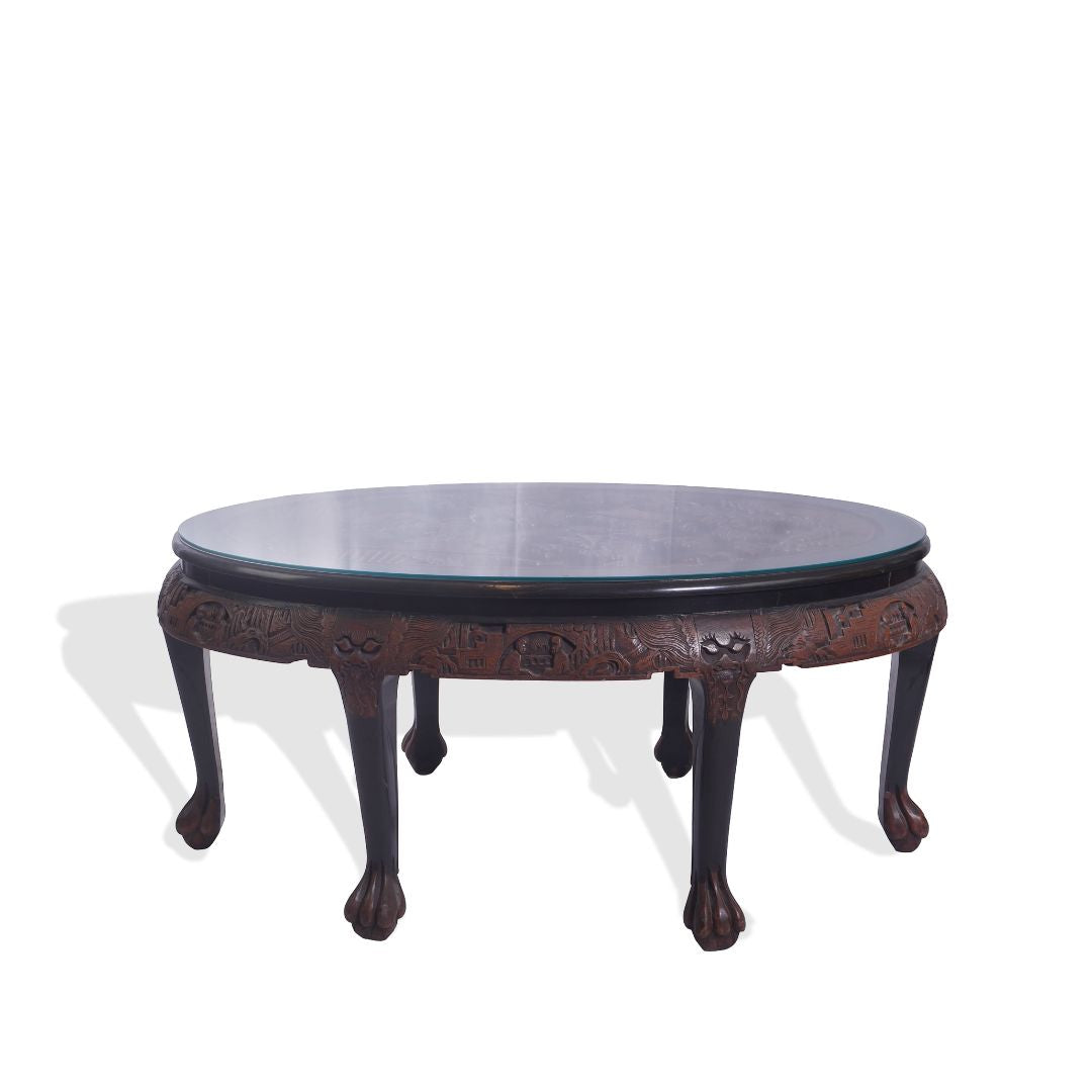 Antique George Zee Asian Carved TEA Coffee TABLE, 7 pcs