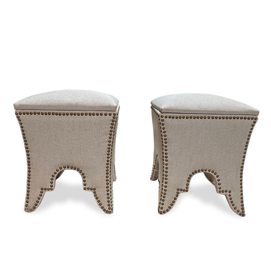Transitional Stools Nailheads Details and Storage, Pair of