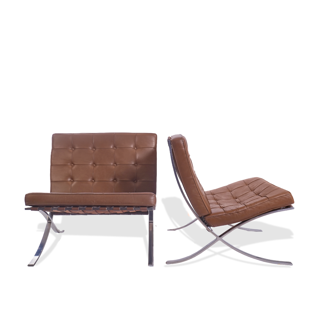 1950s Florence Knoll Barcelona Chairs Designed by Ludwig Mies van der Rohe from the GM Tech Center MI, Pair of
