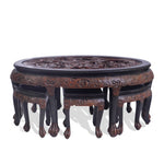 Antique George Zee Asian Carved TEA Coffee TABLE, 7 pcs