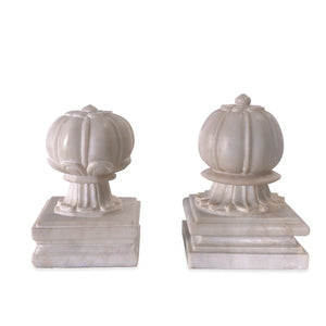 Carved Agra Style Marble Bookends or Paper Weight, Set of 2