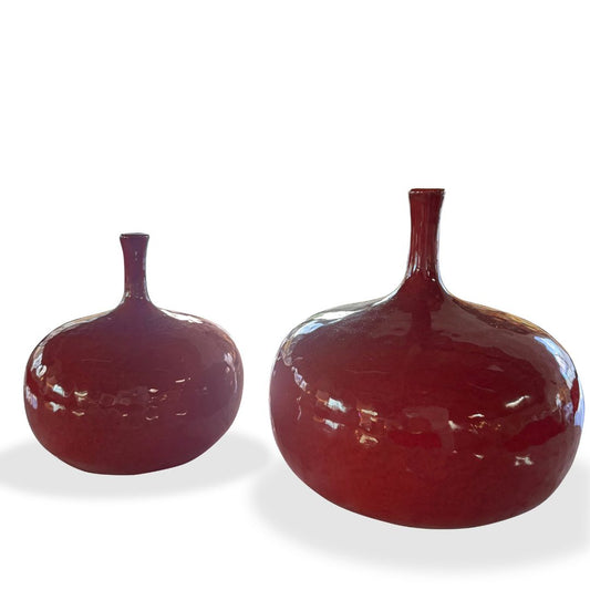 Decorative Ox Blood Flask Vases, Pair of