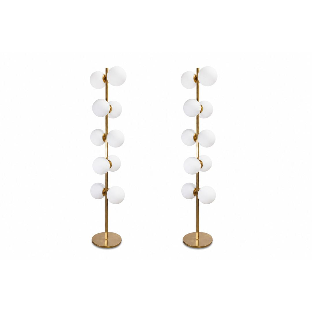 Vintage Italian Brass Floor Lamps with Opaline Ball, Pair of (condition - base with dents and need to be fixed)