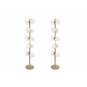 Vintage Italian Brass Floor Lamps with Opaline Ball, Pair of (condition - base with dents and need to be fixed)