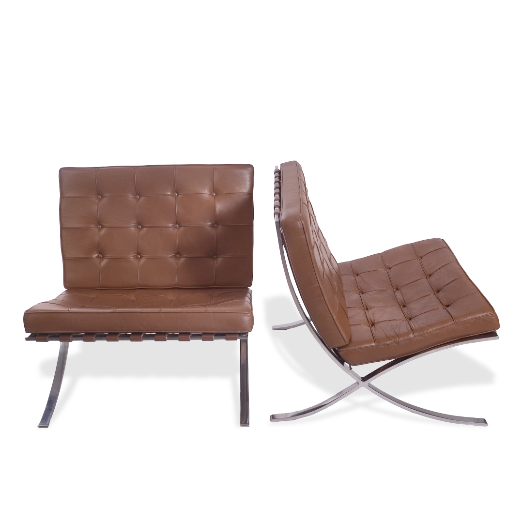 1950s Florence Knoll Barcelona Chairs Designed by Ludwig Mies van der Rohe from the GM Tech Center MI, Pair of