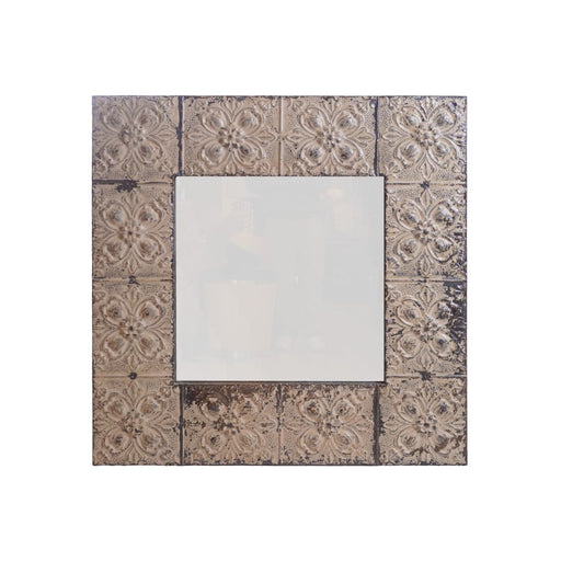 Vintage Pressed Tin Tile Painted Mirror
