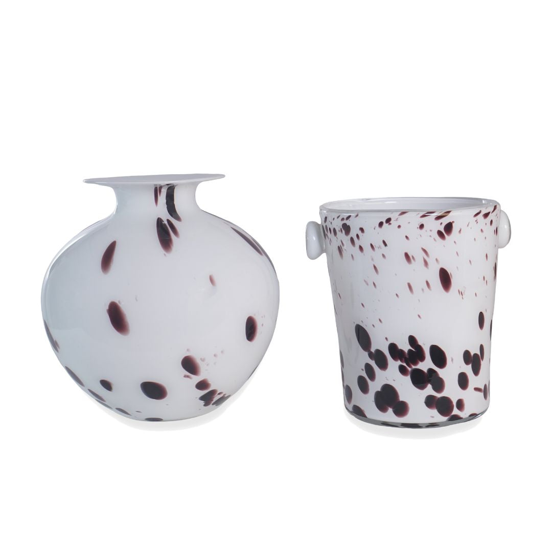 Italian Murano Style Tortoise Shell Glass Vase and Ice Bucket, Set of