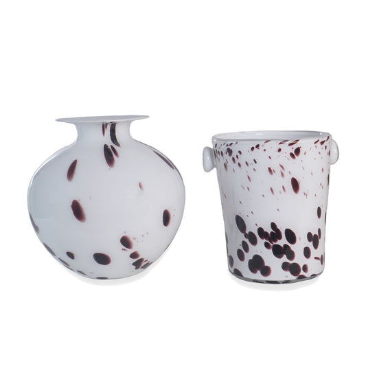 Italian Murano Style Tortoise Shell Glass Vase and Ice Bucket, Set of