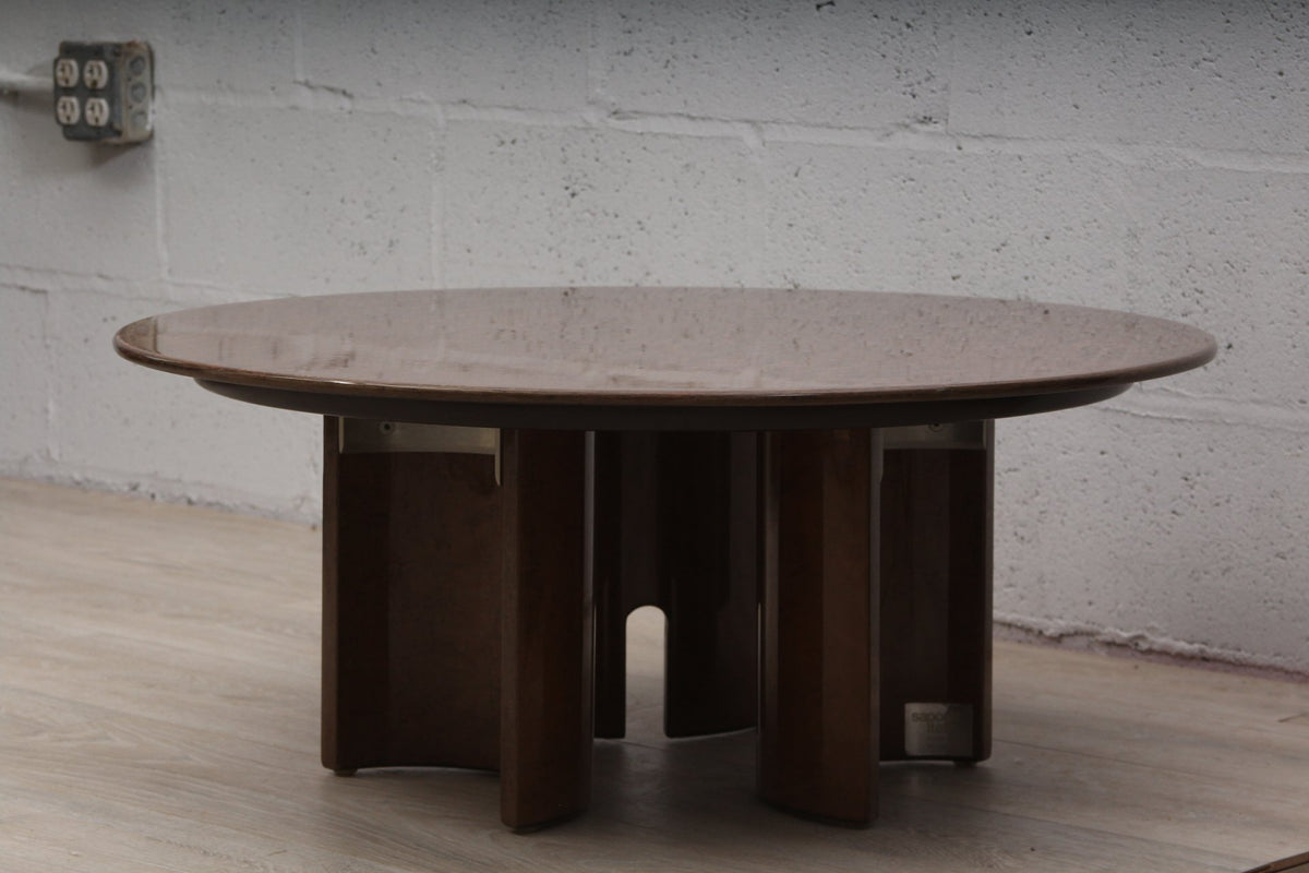 Italian Saporiti Round Birdseye Maple Coffee Table By Giovanni Offredi