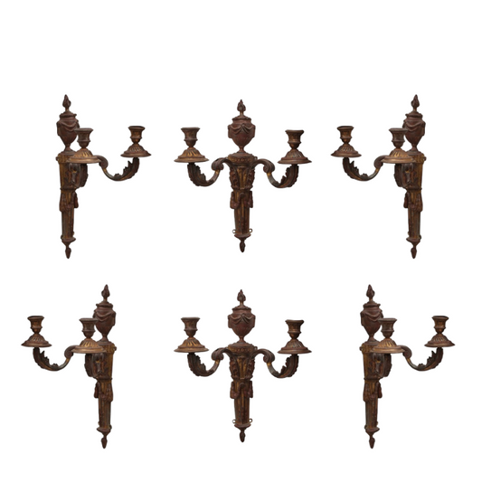 Set of 6 Antique French Gilt & Bronze Sconces or Candle Holders Circa 19thC