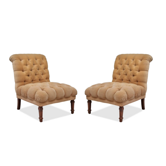 Pair of Contemporary Woodmark Tufted Slipper Chairs