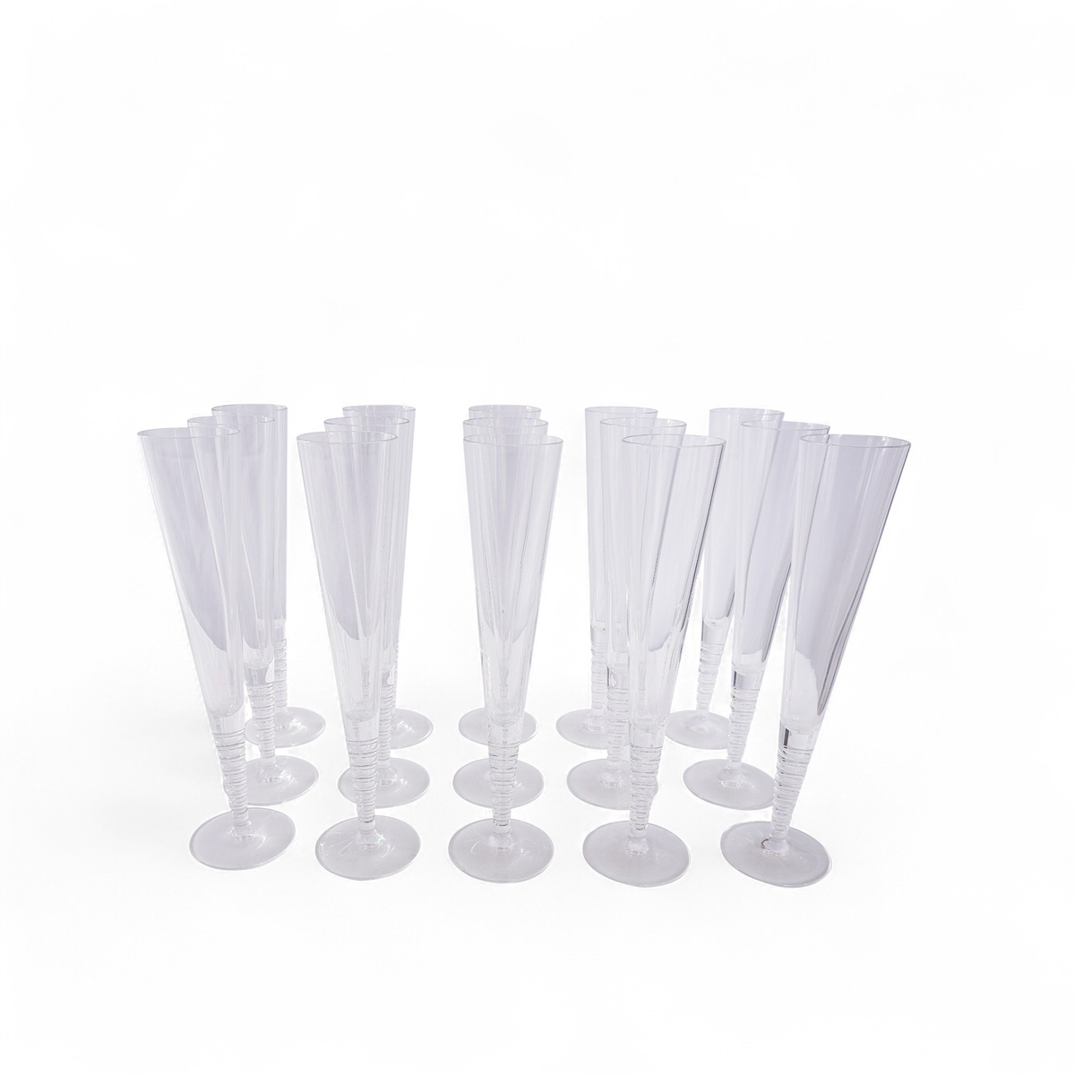 Steuben Evening Art Glass Fluted Champagne Glasses by Dante Marioni, Set of 16