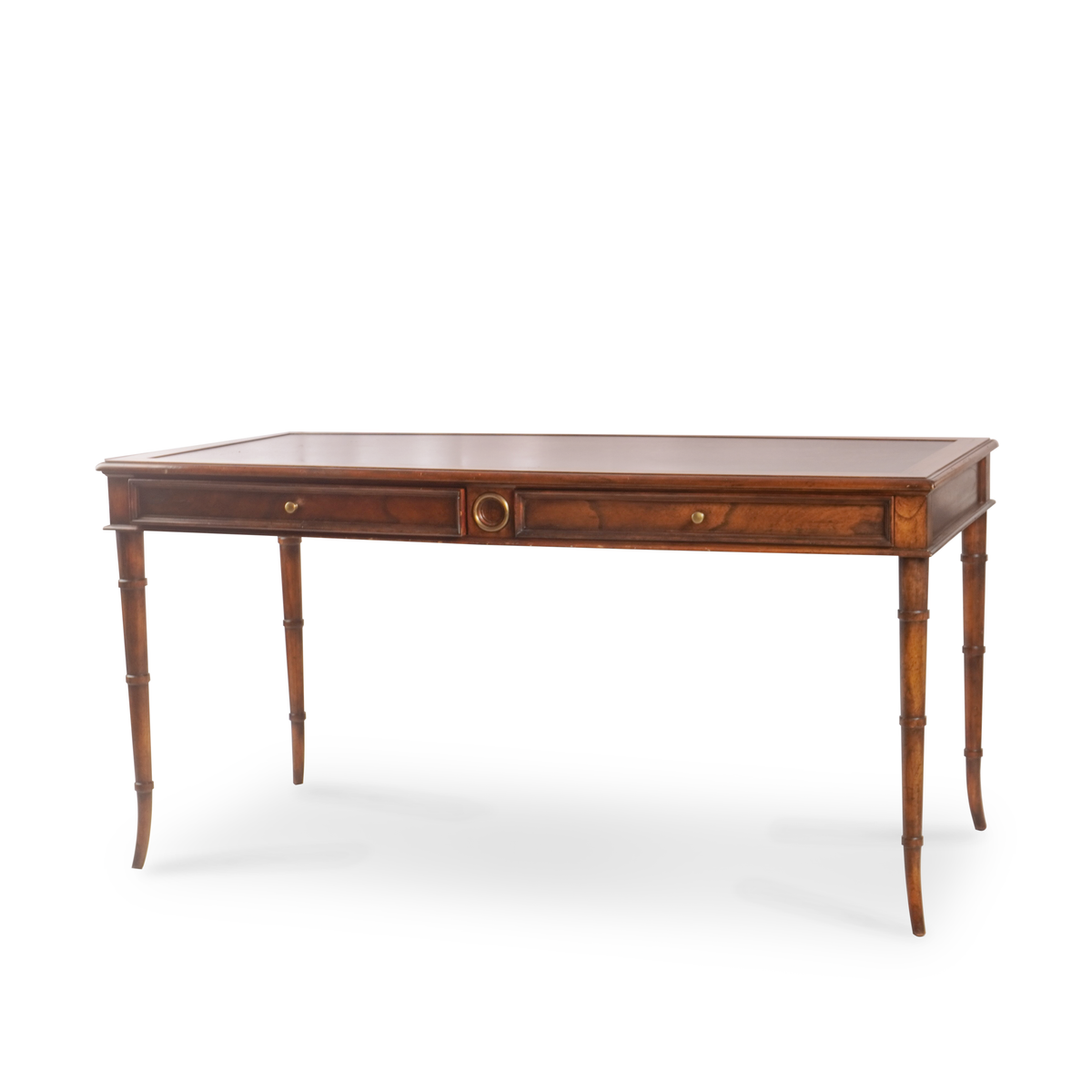 Vintage Baker Faux Bamboo Mahogany and Leather Desk