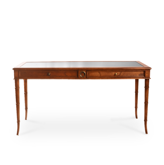 Vintage Baker Faux Bamboo Mahogany and Leather Desk