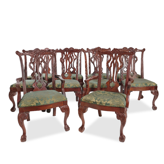 Vintage Chippendale Style Ball & Claw Hand Carved Armchairs and Dining Chairs from Thomasville, Set of 10